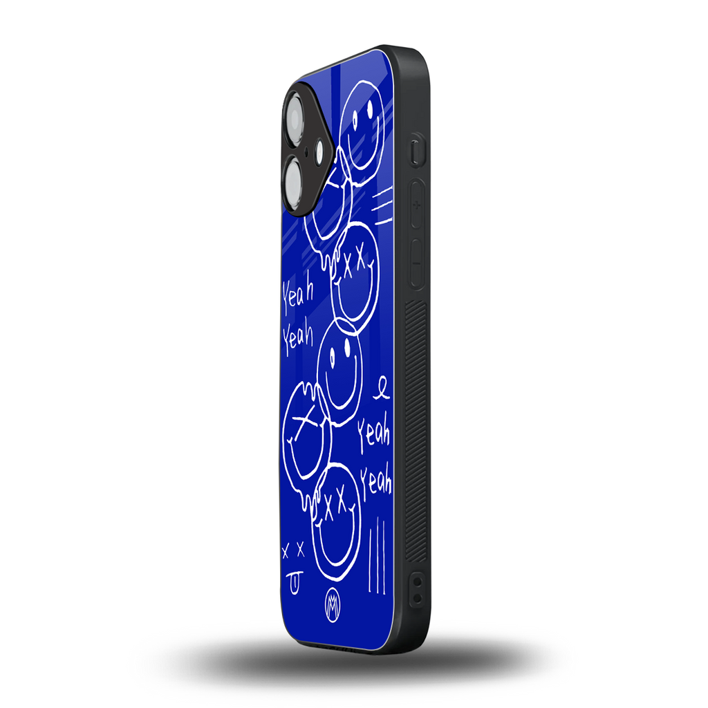 sassy smiley faces back phone cover | glass case for iphone 16 plus