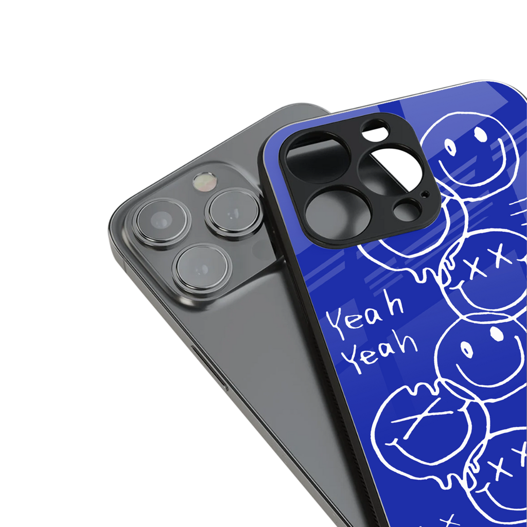 sassy smiley faces back phone cover | glass case for iphone 14 pro max