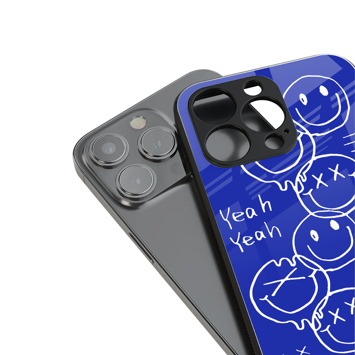 sassy smiley faces back phone cover | glass case for iphone 14 pro max