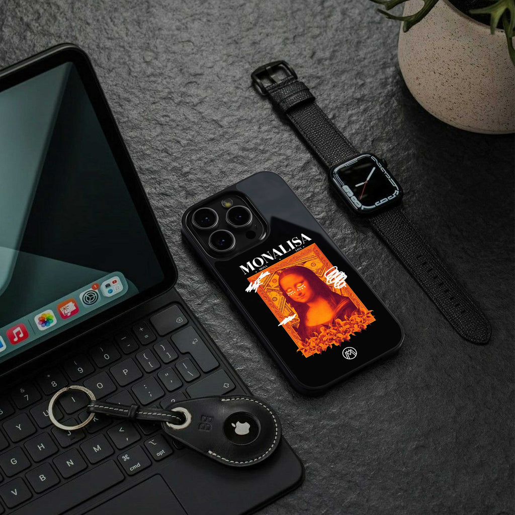 sassy mona lisa back phone cover | glass case for iphone 14 pro max