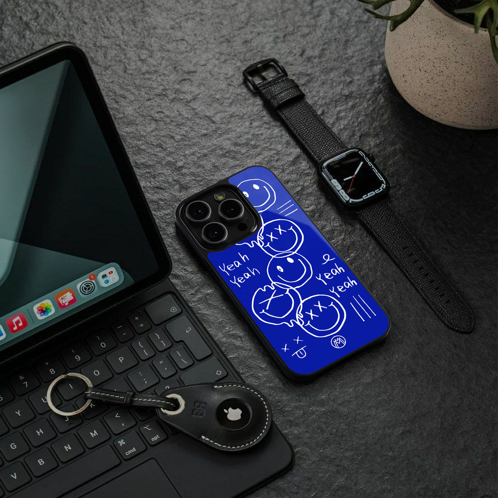 sassy smiley faces back phone cover | glass case for iphone 16 pro