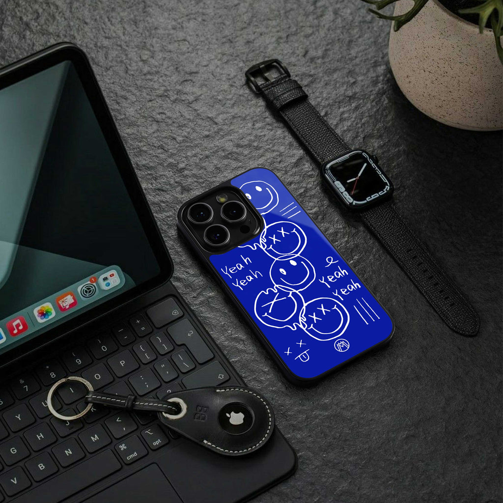 sassy smiley faces back phone cover | glass case for iphone 14 pro max