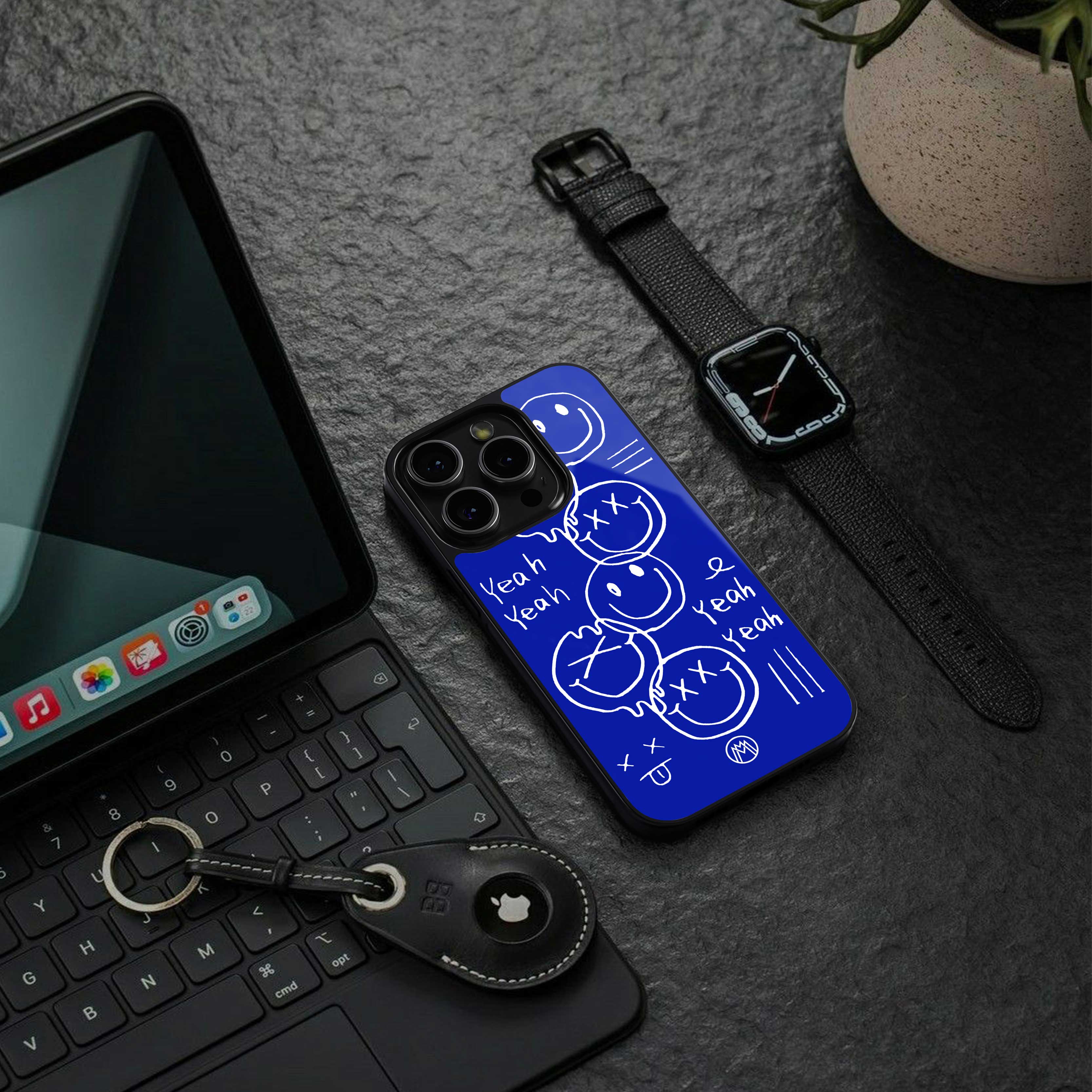 sassy smiley faces back phone cover | glass case for iphone 14 pro max