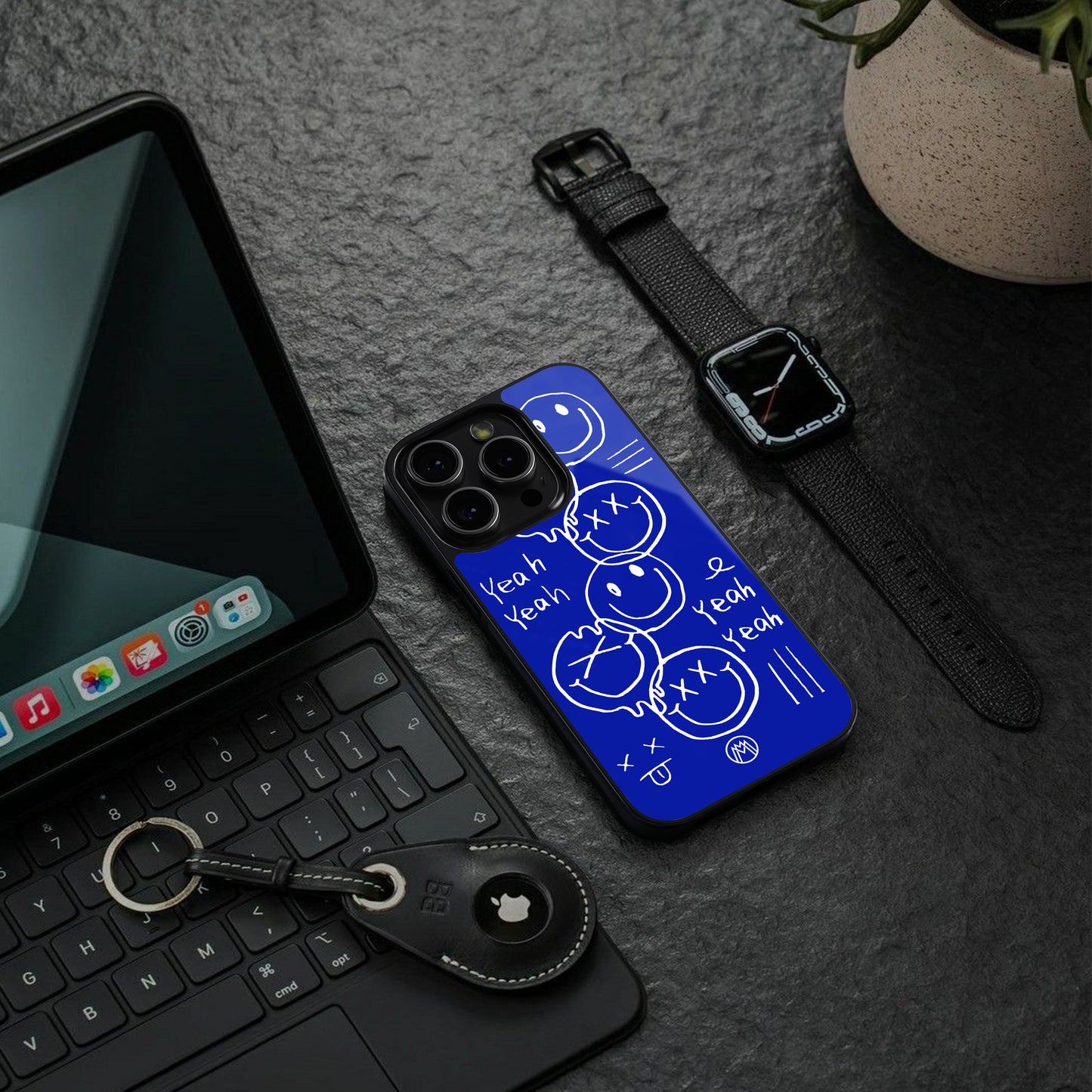 sassy smiley faces back phone cover | glass case for iphone 15 pro