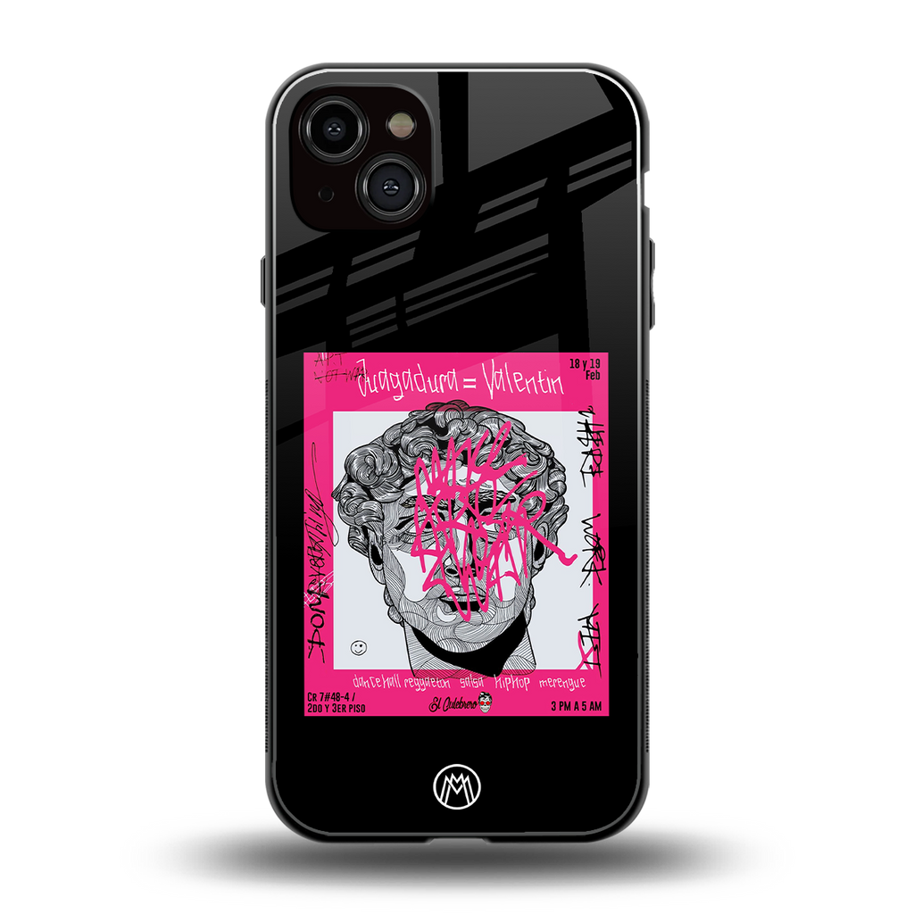 scribbled david michelangelo back phone cover | glass case for iphone 15 plus