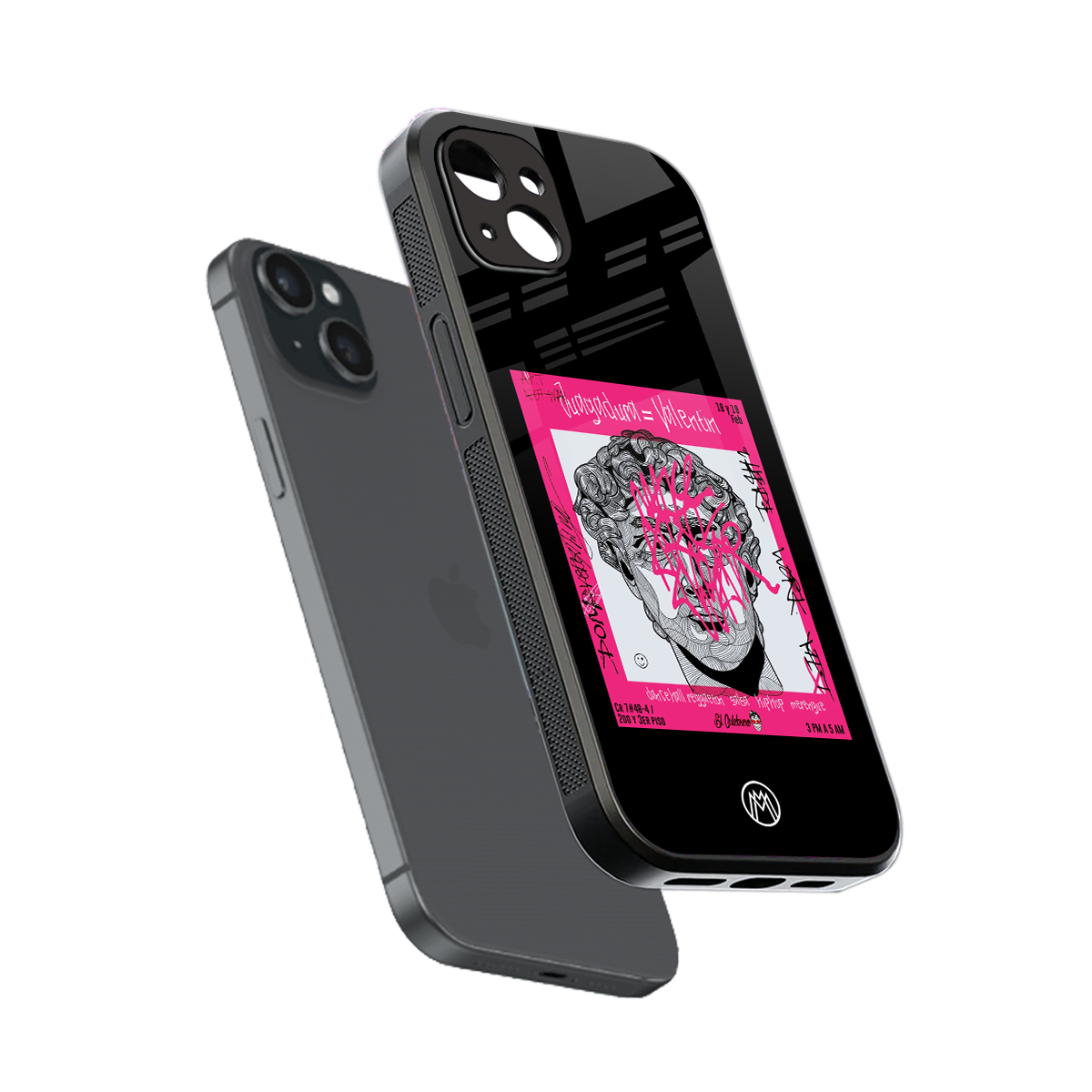 scribbled david michelangelo back phone cover | glass case for iphone 15 plus