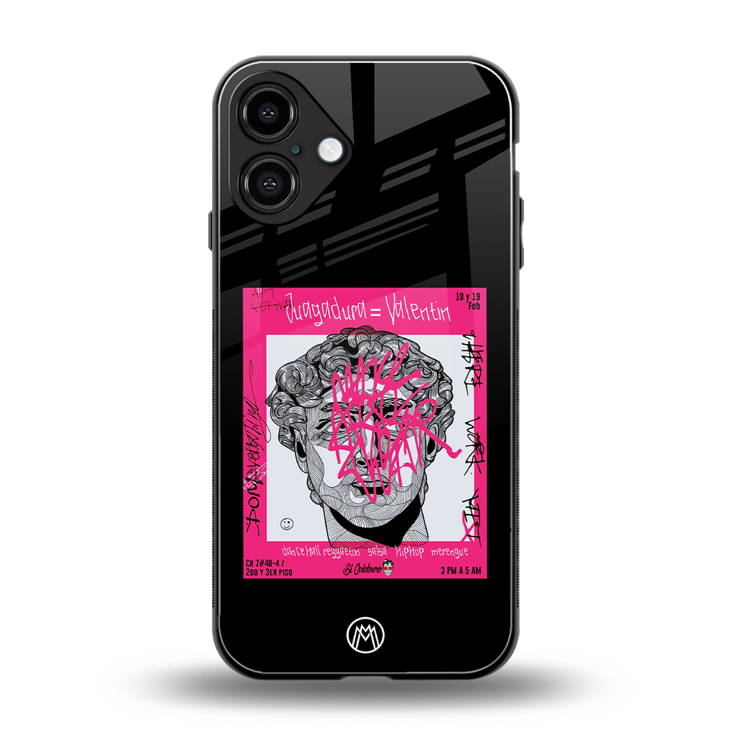 scribbled david michelangelo back phone cover | glass case for iphone 16 plus