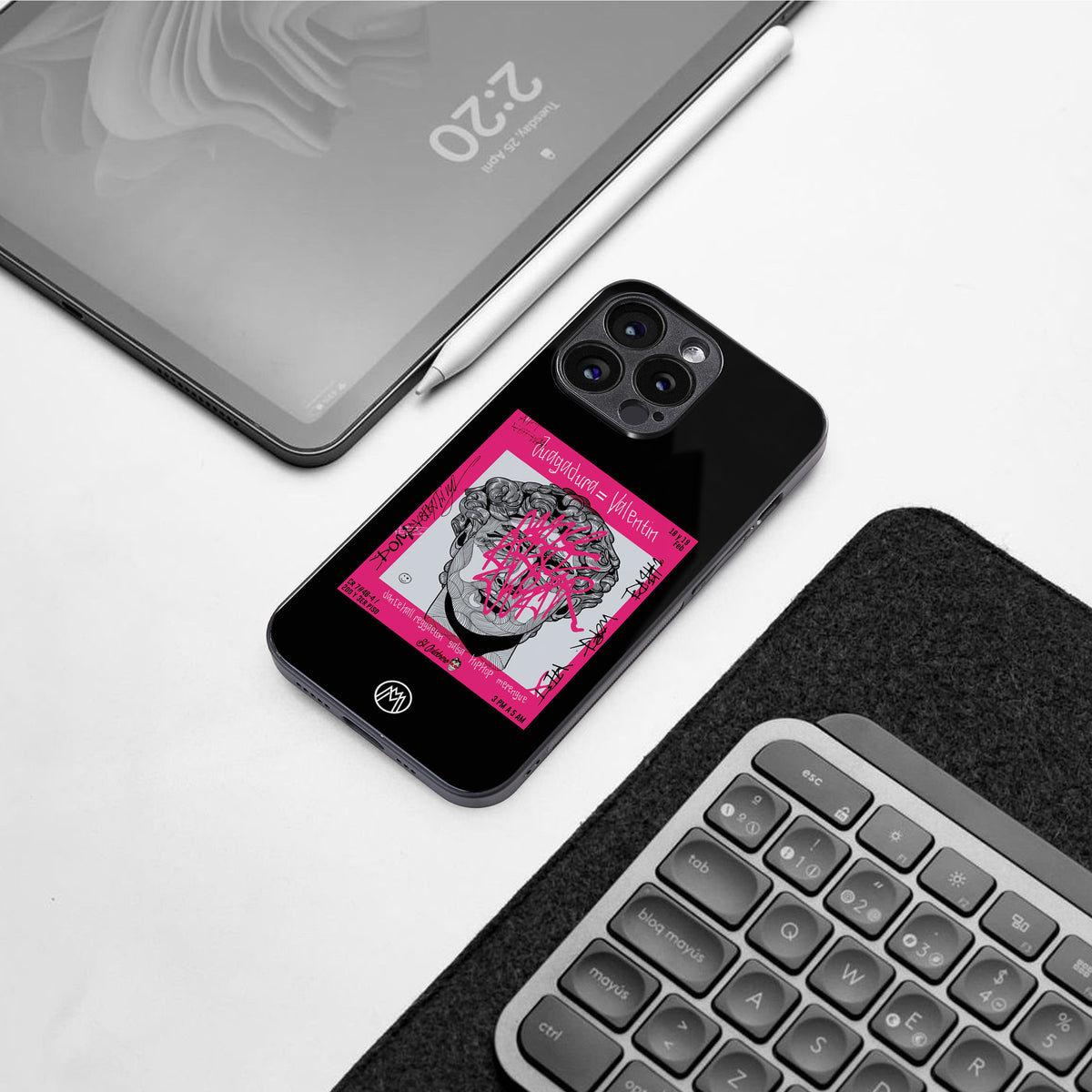 scribbled david michelangelo back phone cover | glass case for iphone 16 pro