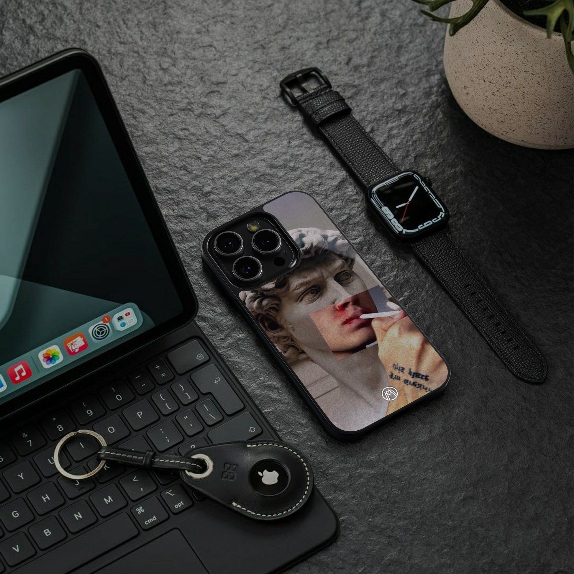 sculpted smoke back phone cover | glass case for iphone 16 pro