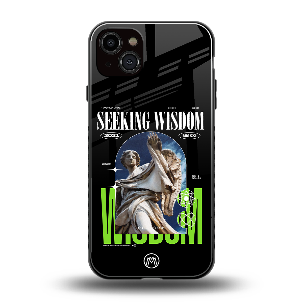 seeking wisdom back phone cover | glass case for iphone 15 plus