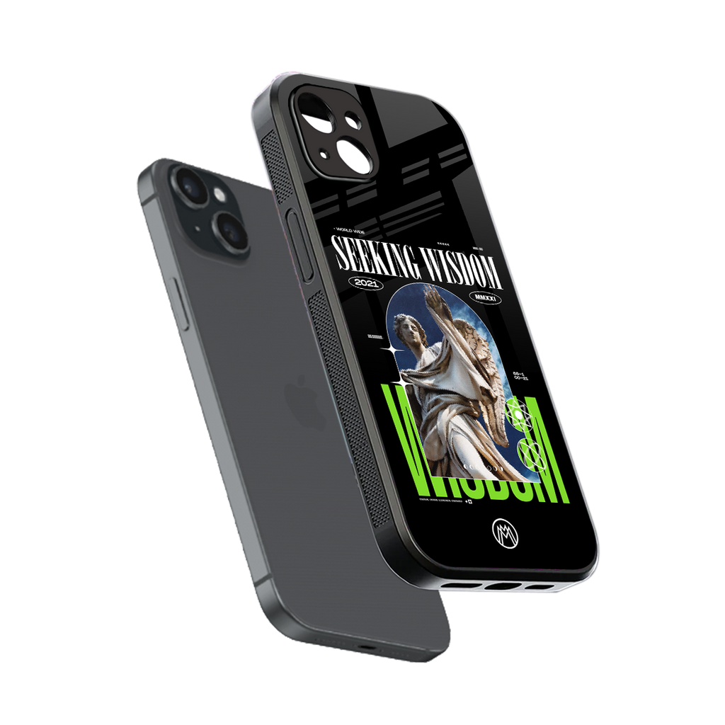 seeking wisdom back phone cover | glass case for iphone 15 plus
