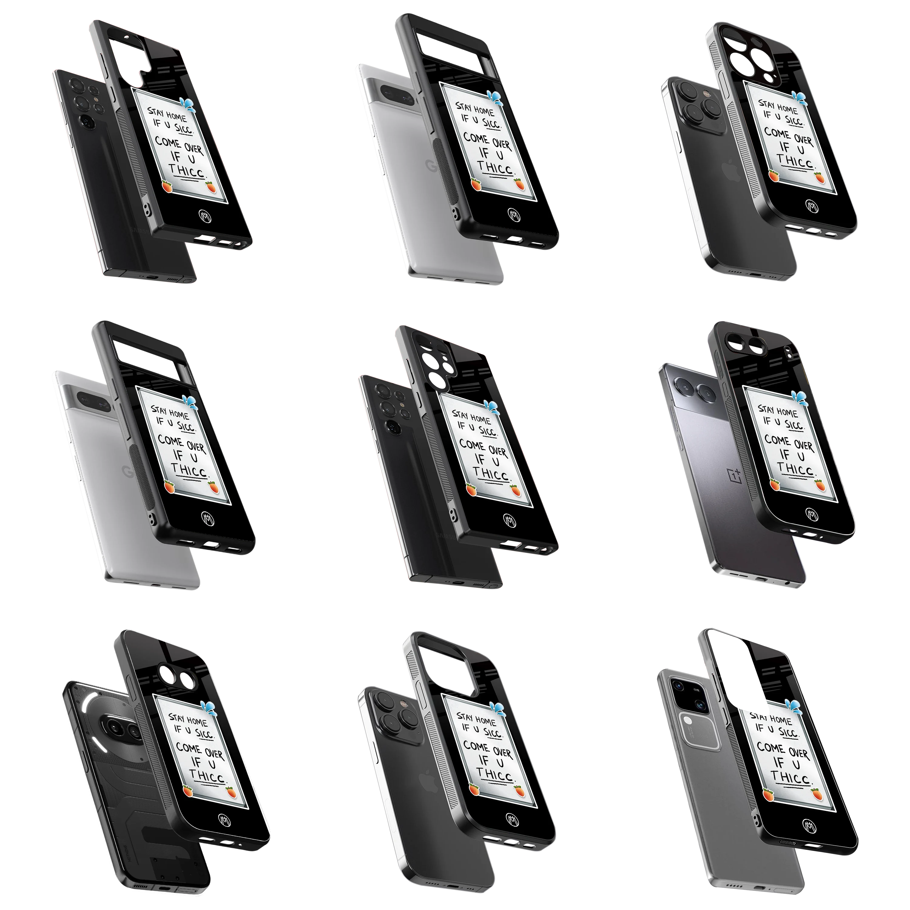 Durable Glass Back Mobile Case for iPhone, Samsung, OnePlus, Google Pixel, Redmi, Vivo, Oppo