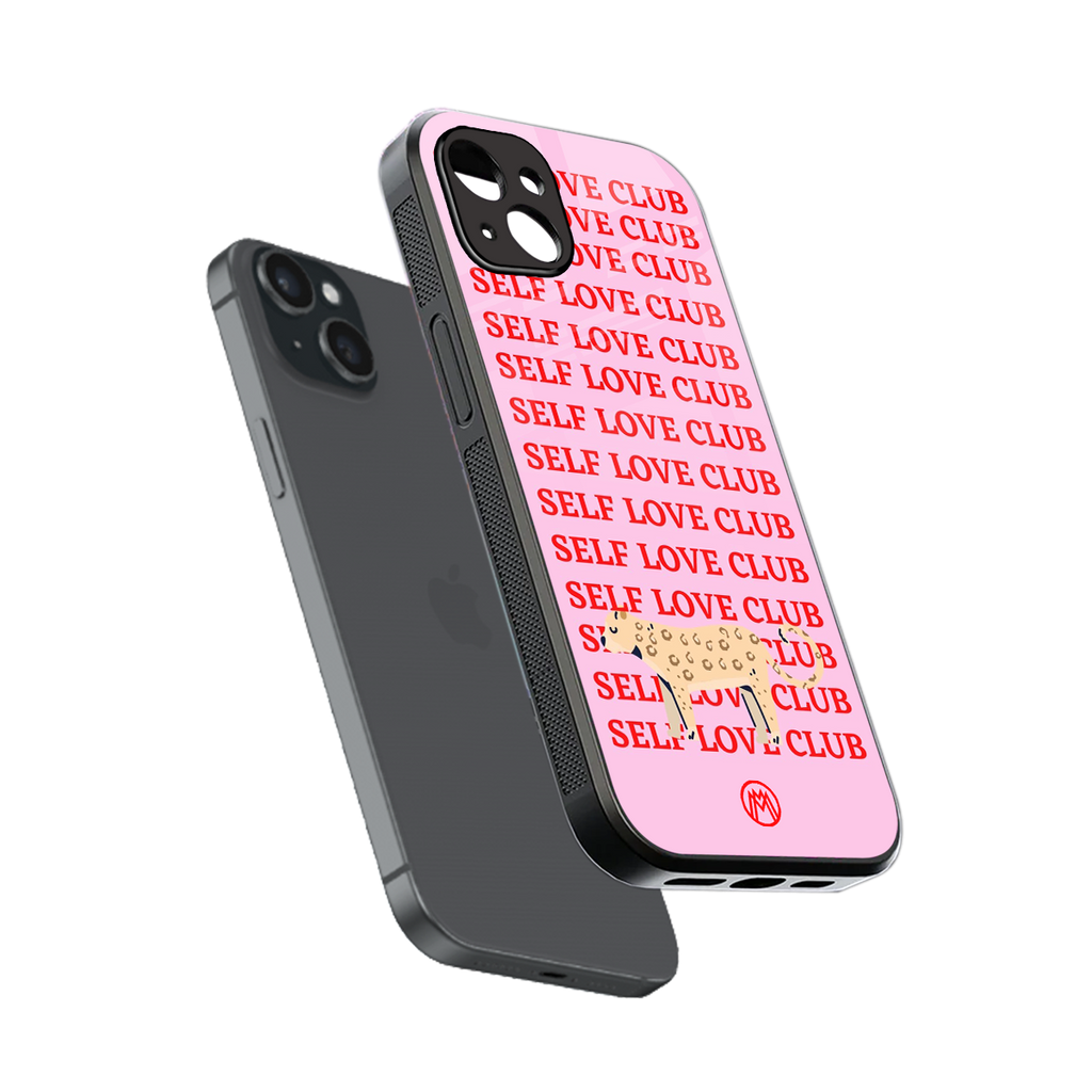 self love club back phone cover | glass case for iphone 15 plus