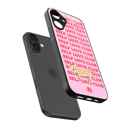 self love club back phone cover | glass case for iphone 16 plus
