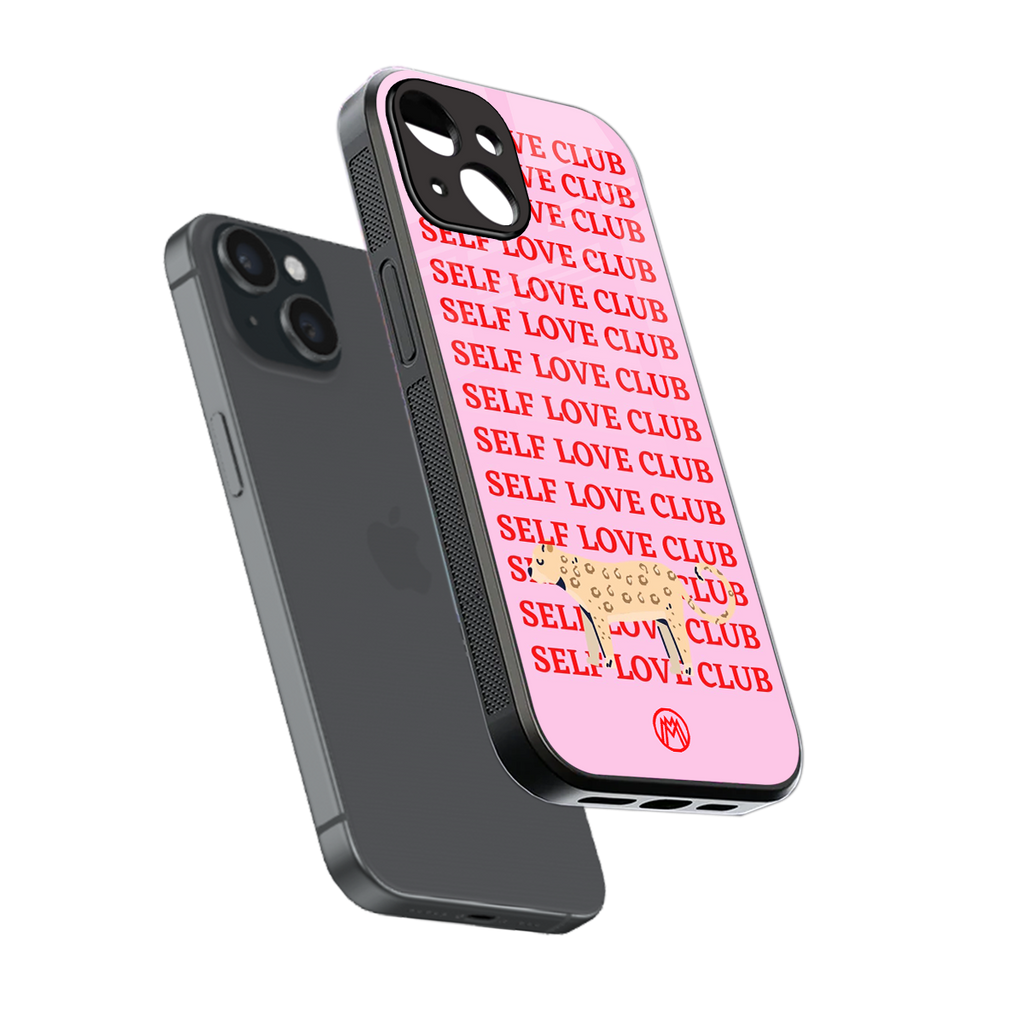 self love club back phone cover | glass case for iphone 15