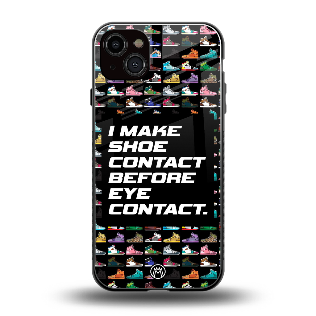 shoe contact back phone cover | glass case for iphone 15 plus