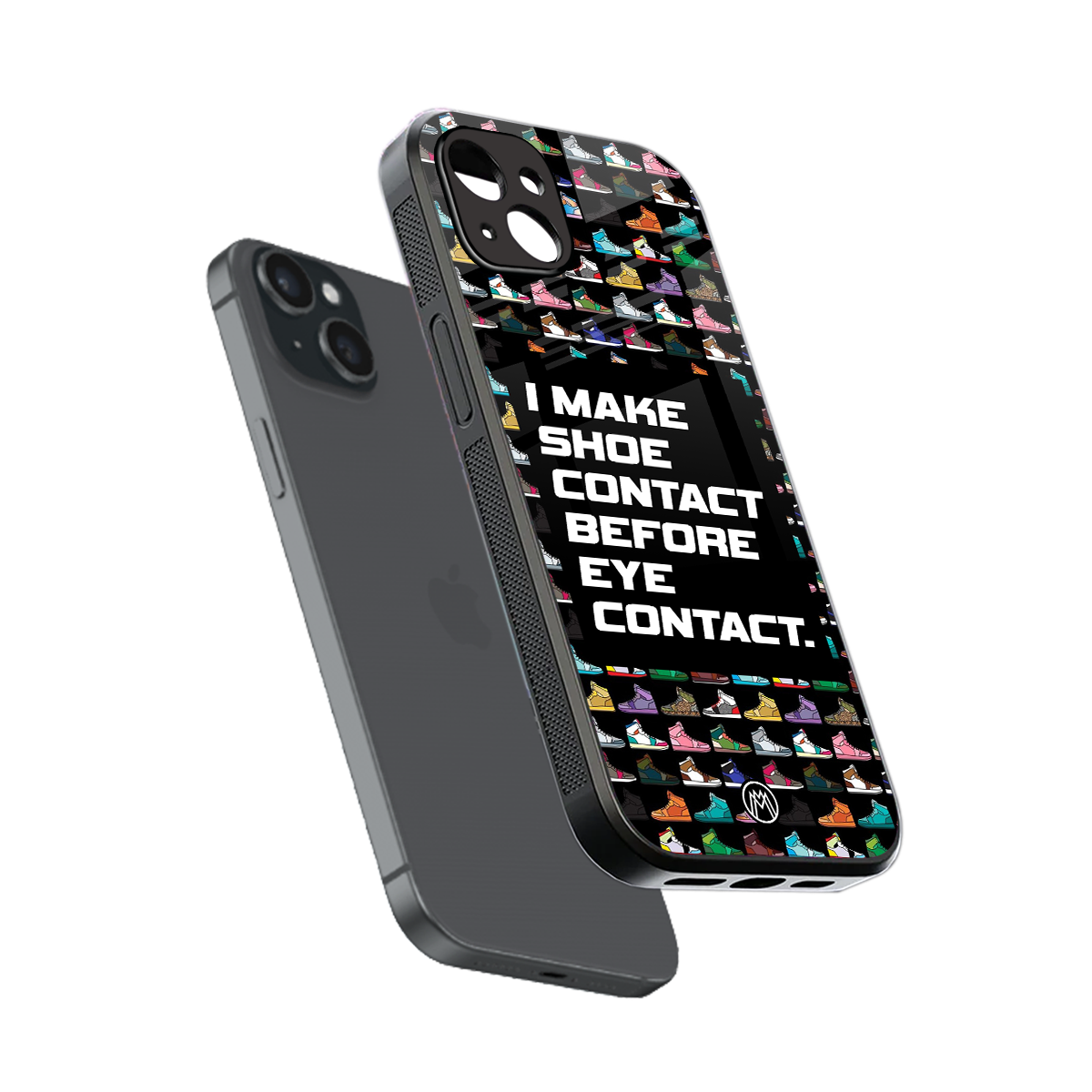 shoe contact back phone cover | glass case for iphone 15 plus