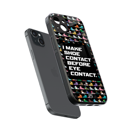 shoe contact back phone cover | glass case for iphone 15 plus