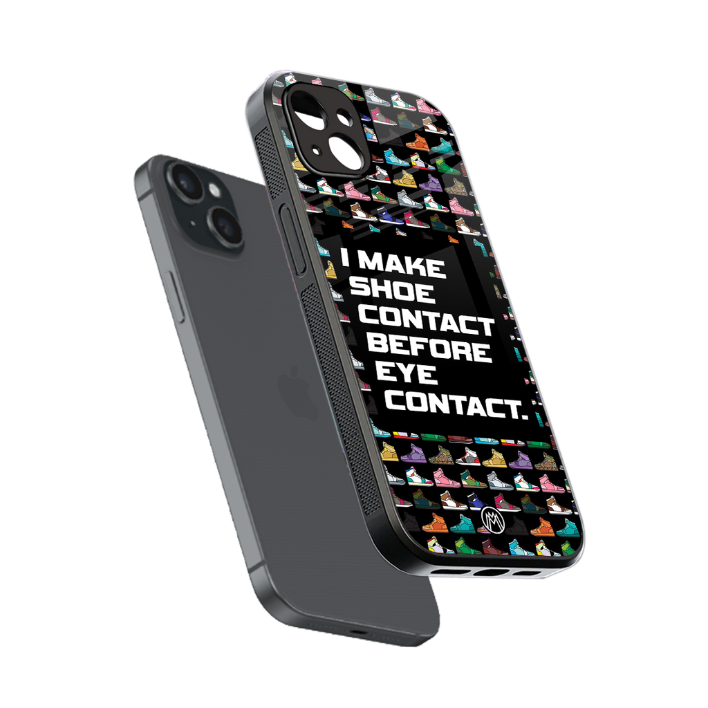 shoe contact back phone cover | glass case for iphone 14 plus