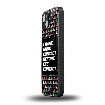 shoe contact back phone cover | glass case for iphone 15 plus