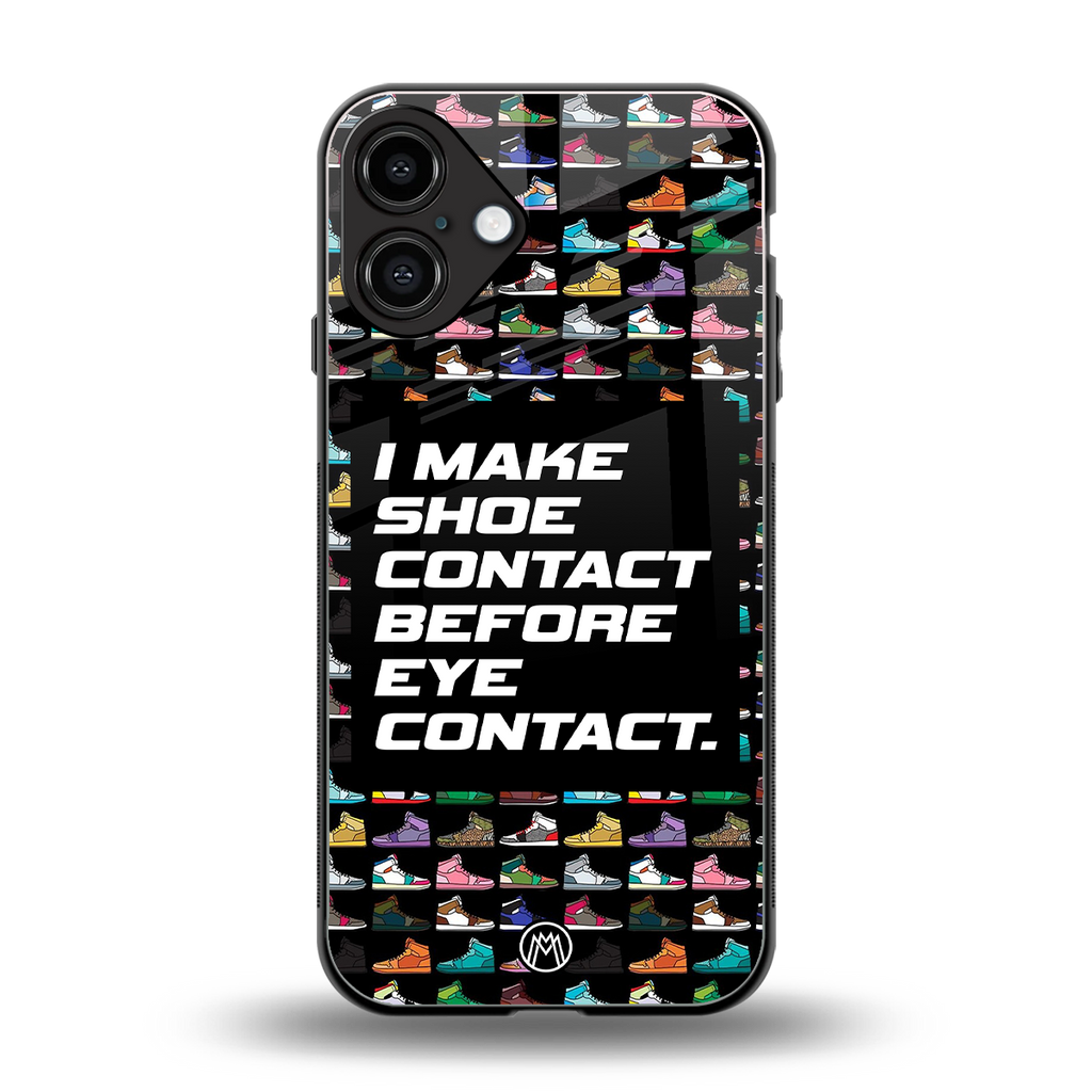 shoe contact back phone cover | glass case for iphone 16 plus