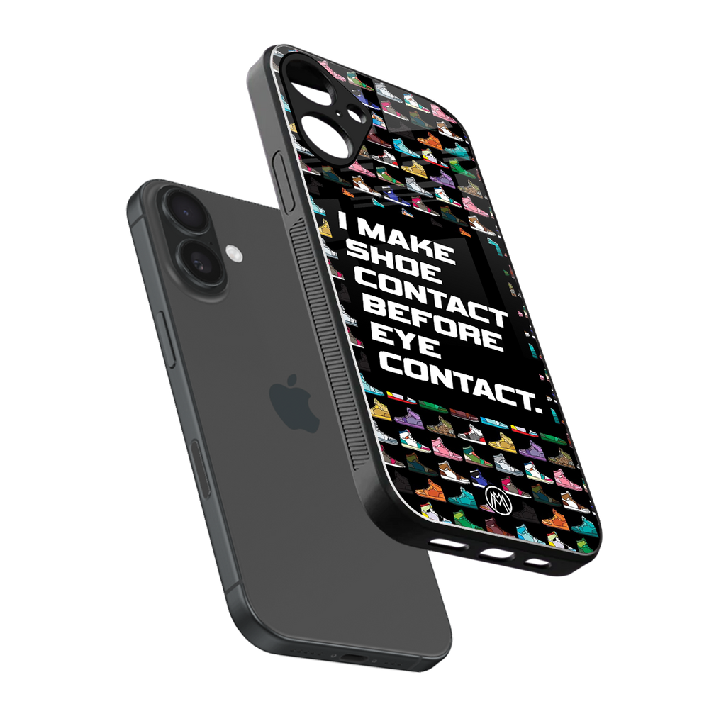 shoe contact back phone cover | glass case for iphone 16 plus
