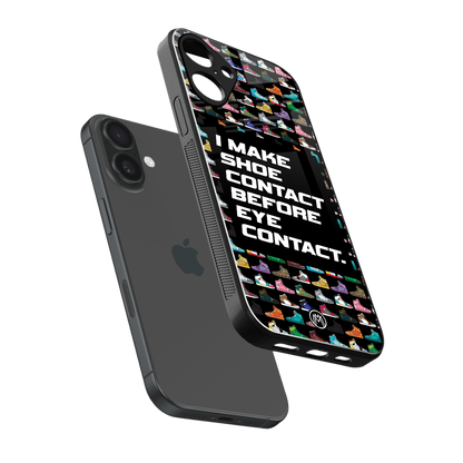 shoe contact back phone cover | glass case for iphone 16 plus