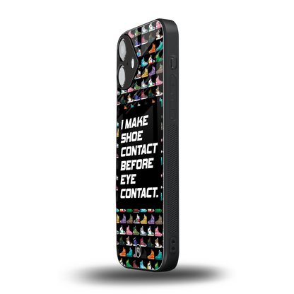 shoe contact back phone cover | glass case for iphone 16 plus