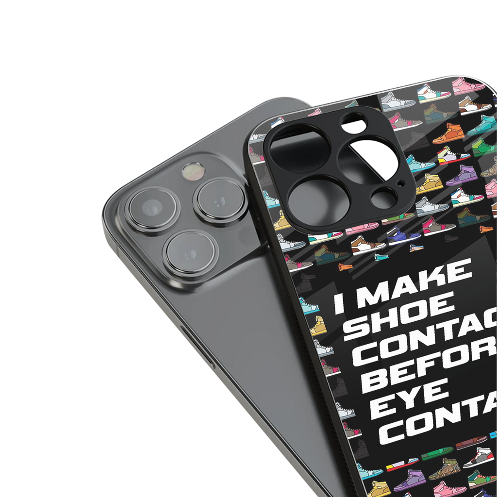 shoe contact back phone cover | glass case for iphone 14 plus