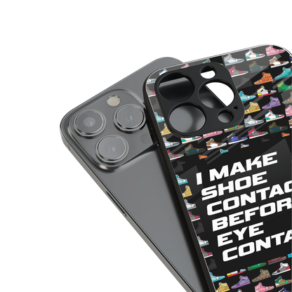 shoe contact back phone cover | glass case for iphone 15 plus