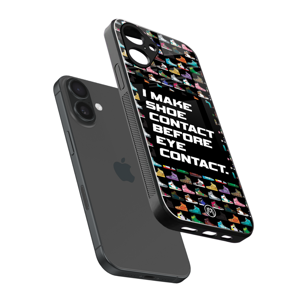 shoe contact back phone cover | glass case for iphone 16