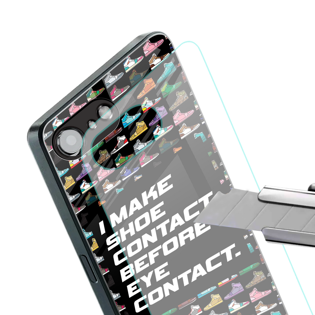 shoe contact back phone cover | glass case for iphone 16e