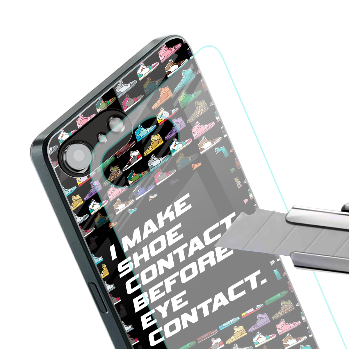 shoe contact back phone cover | glass case for iphone 16e