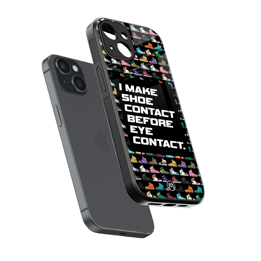 shoe contact back phone cover | glass case for iphone 15