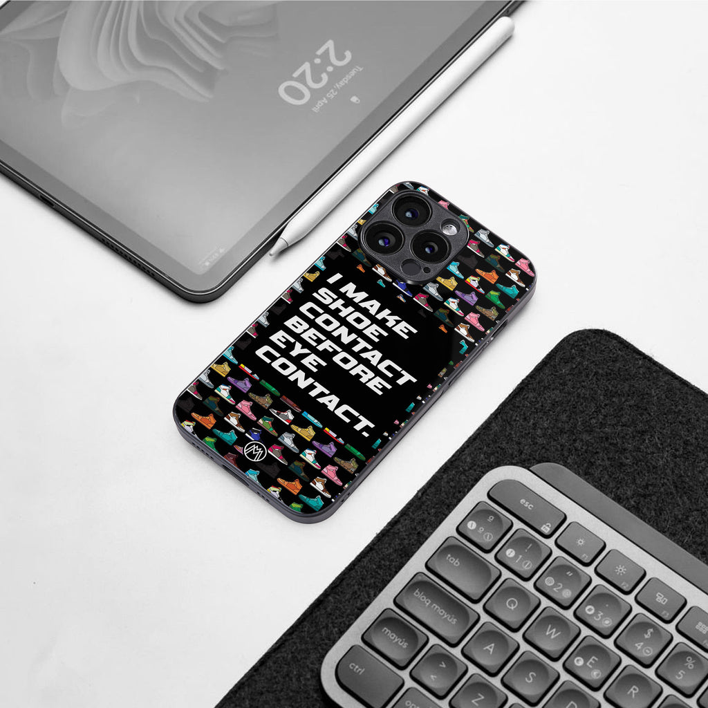 shoe contact back phone cover | glass case for iphone 16 pro max