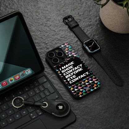 shoe contact back phone cover | glass case for iphone 15 plus