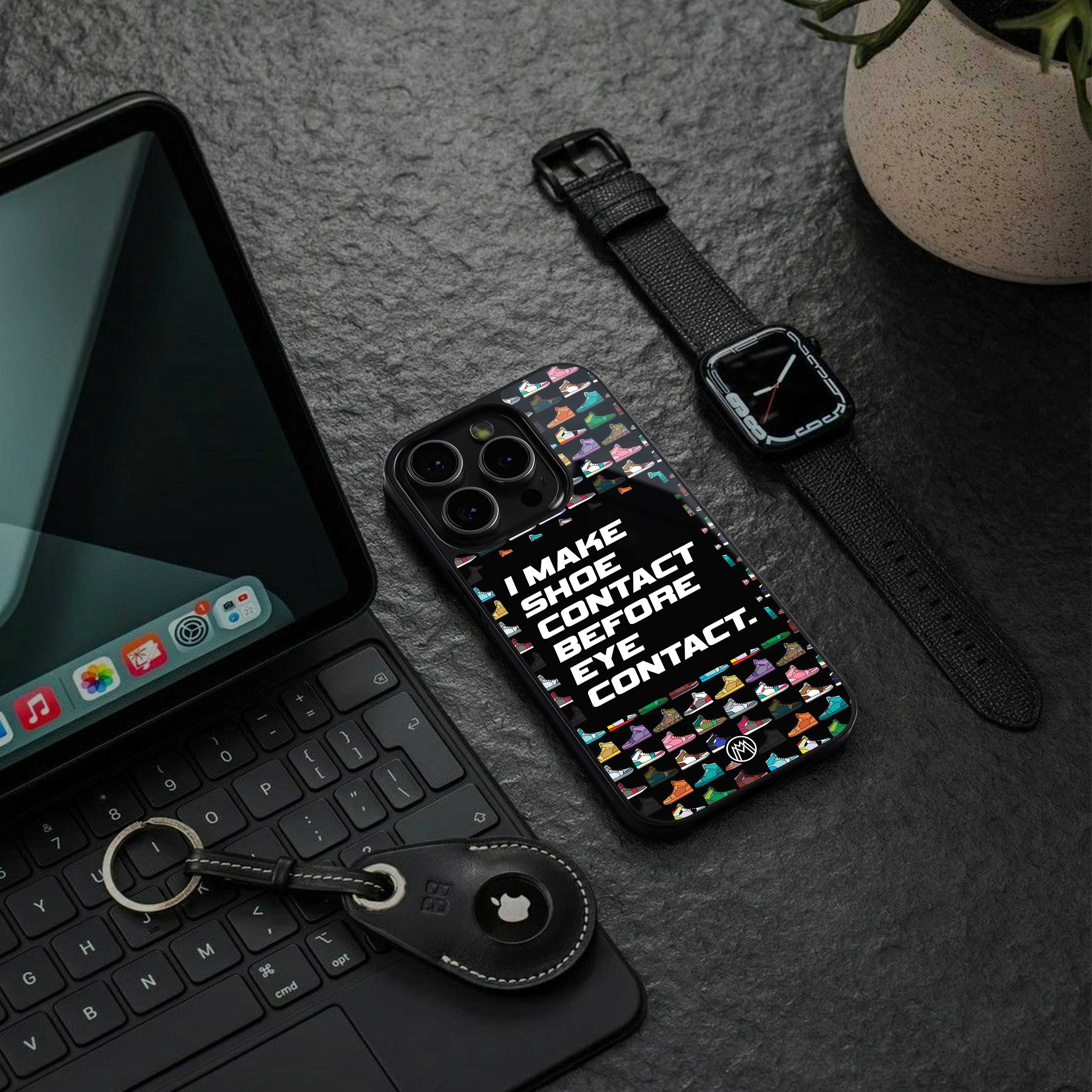 shoe contact back phone cover | glass case for iphone 13 pro