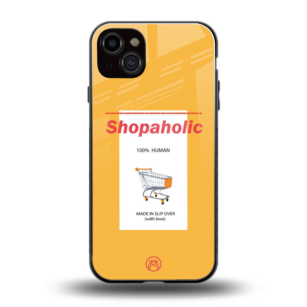 shopaholic back phone cover | glass case for iphone 14 plus