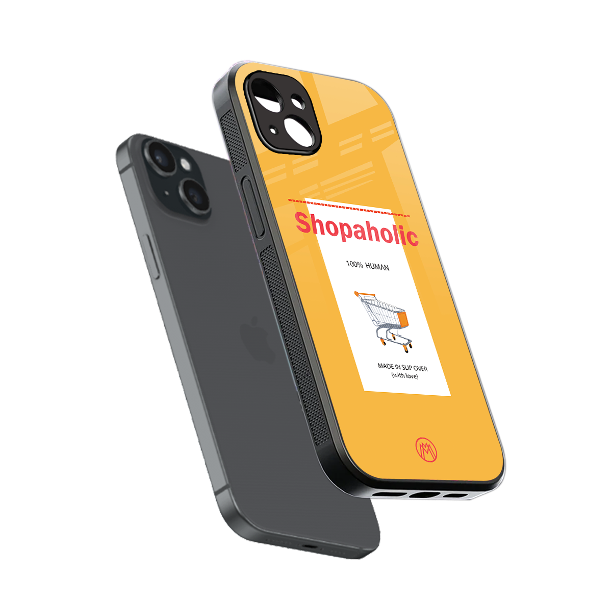 shopaholic back phone cover | glass case for iphone 15 plus