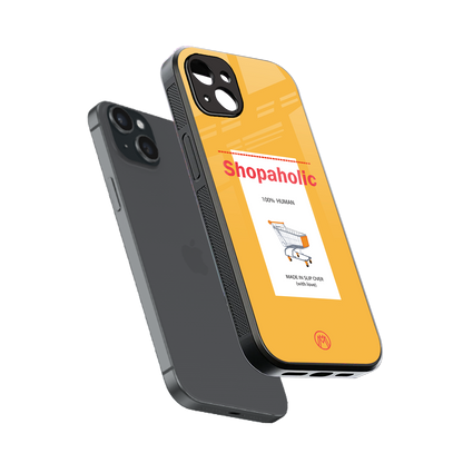 shopaholic back phone cover | glass case for iphone 14 plus