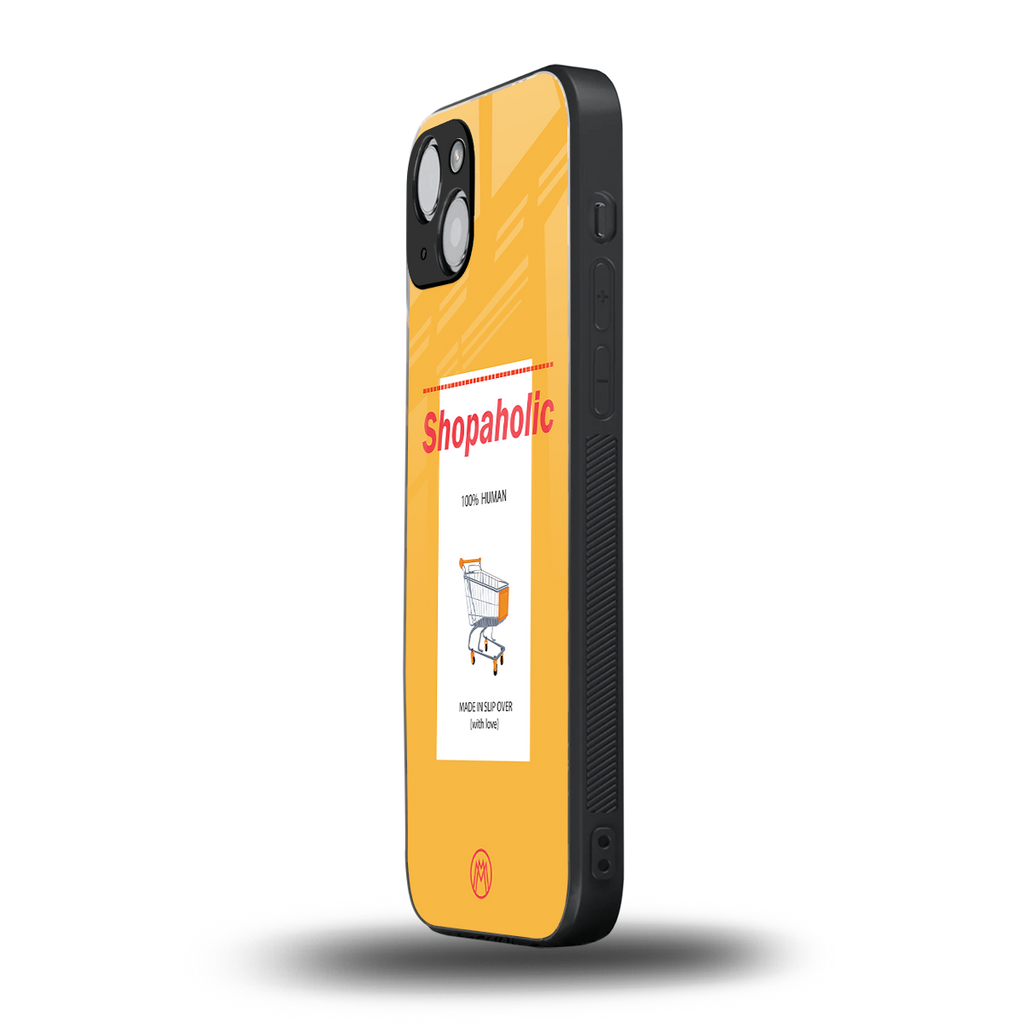 shopaholic back phone cover | glass case for iphone 14 plus