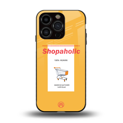 shopaholic back phone cover | glass case for iphone 15 pro