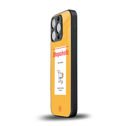 shopaholic back phone cover | glass case for iphone 15 pro