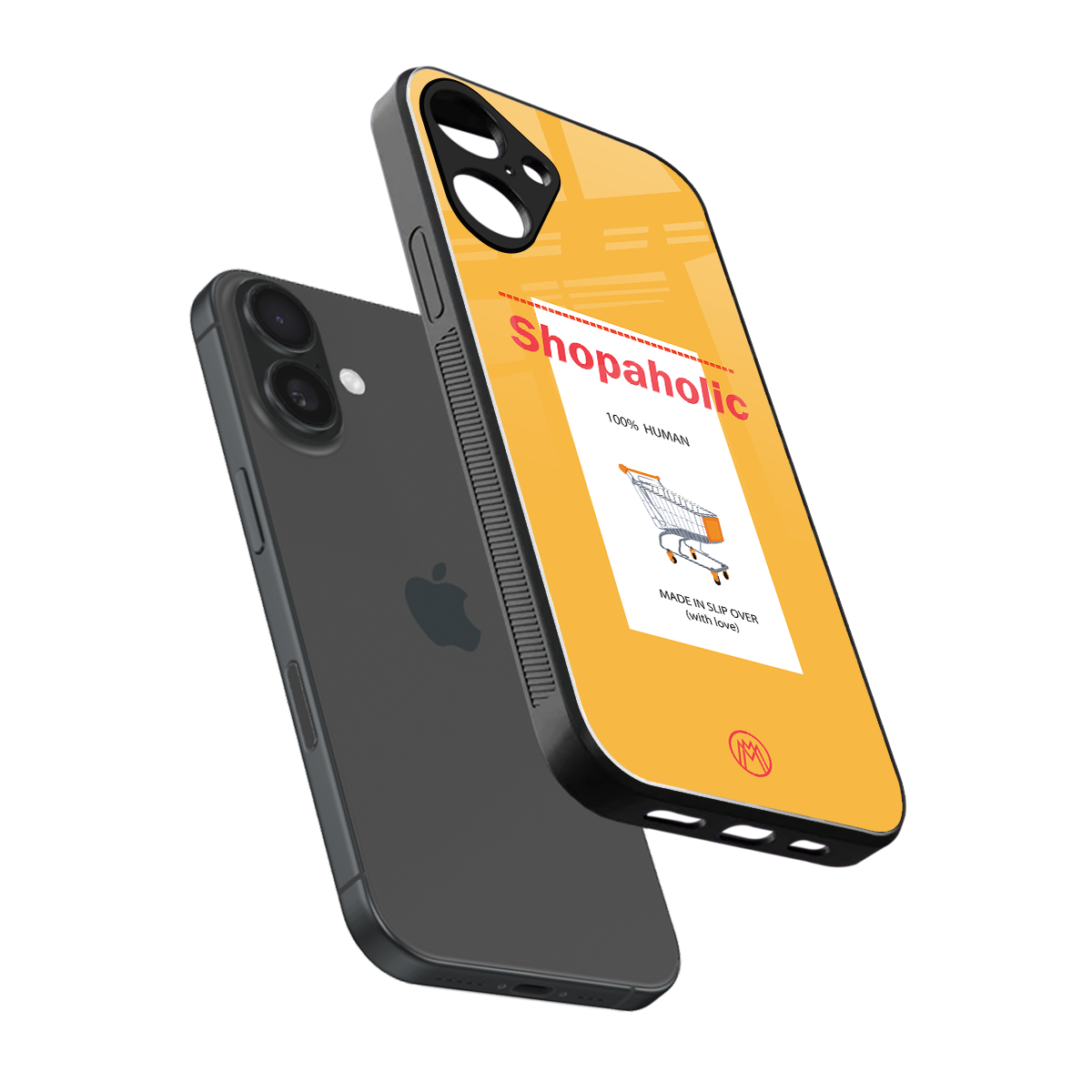 shopaholic back phone cover | glass case for iphone 16 plus
