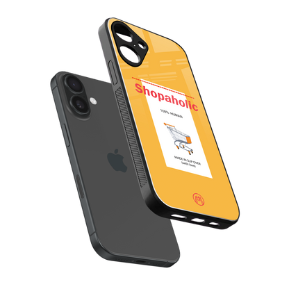 shopaholic back phone cover | glass case for iphone 16 plus