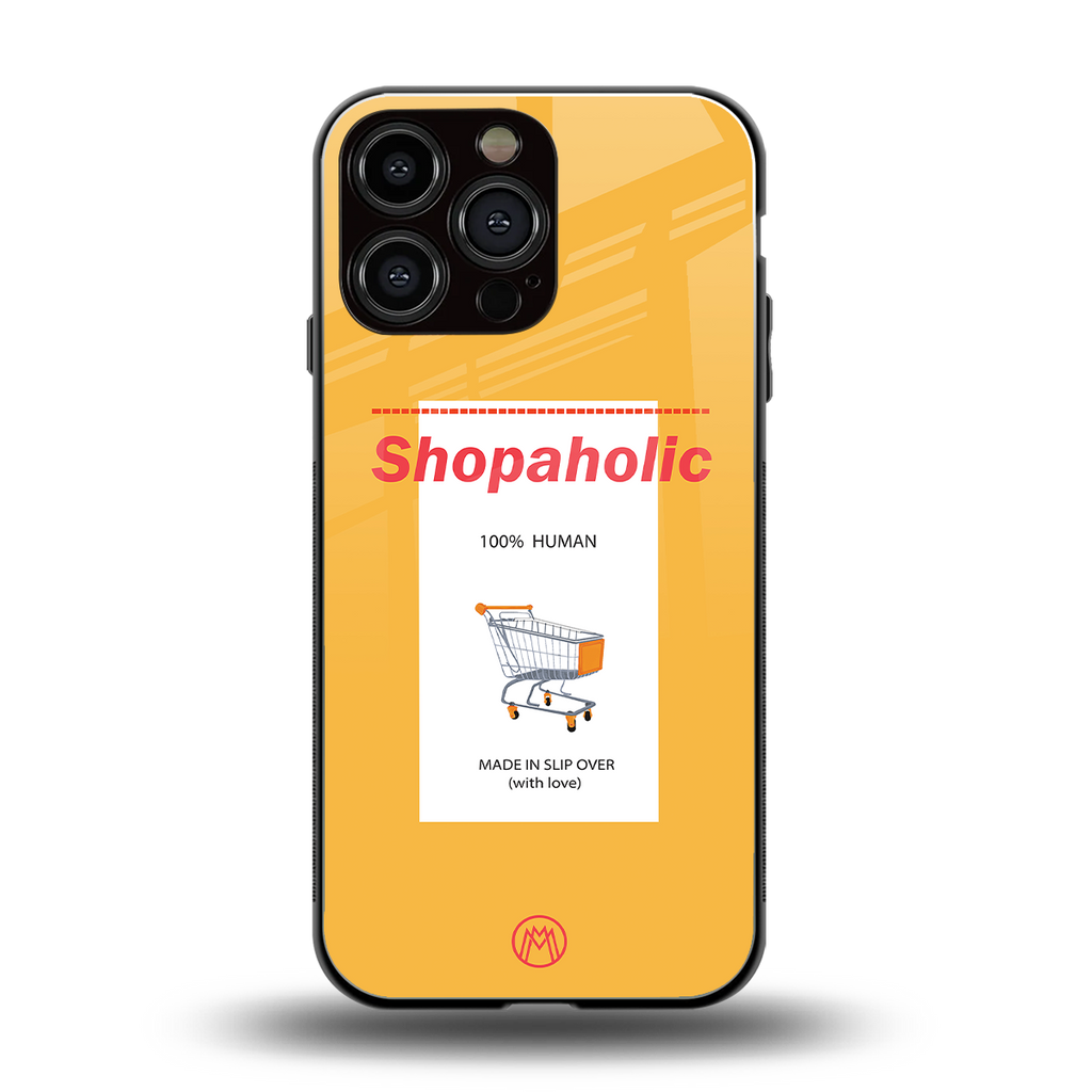 shopaholic back phone cover | glass case for iphone 16 pro max