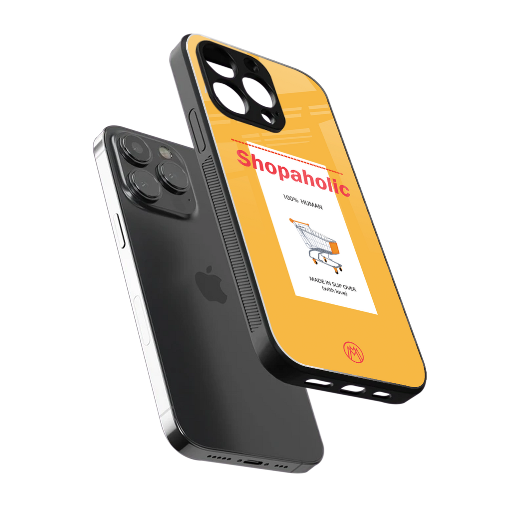 shopaholic back phone cover | glass case for iphone 16 pro max