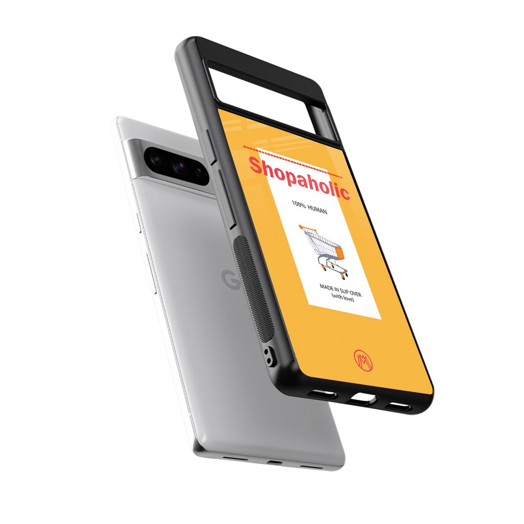 shopaholic back phone cover | glass case for google pixel 8 pro