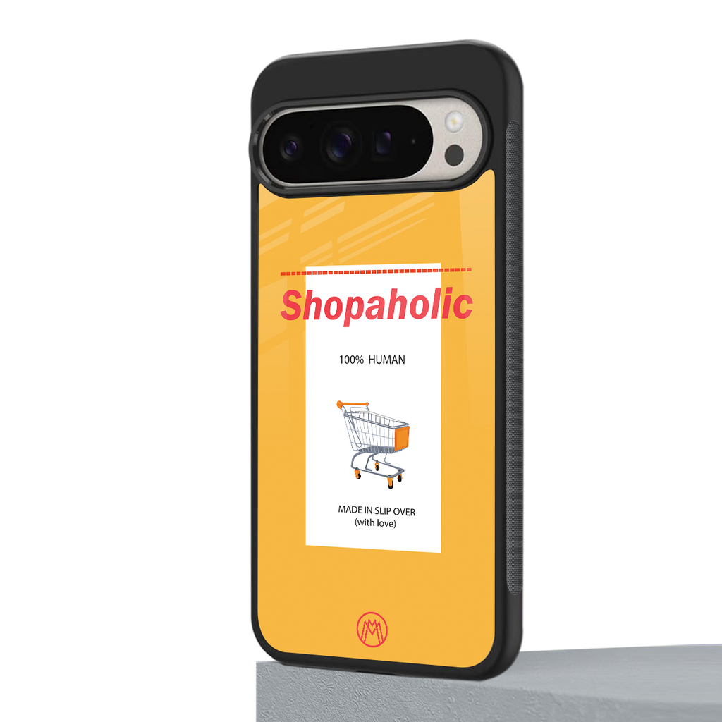 shopaholic back phone cover | glass case for google pixel 9 pro