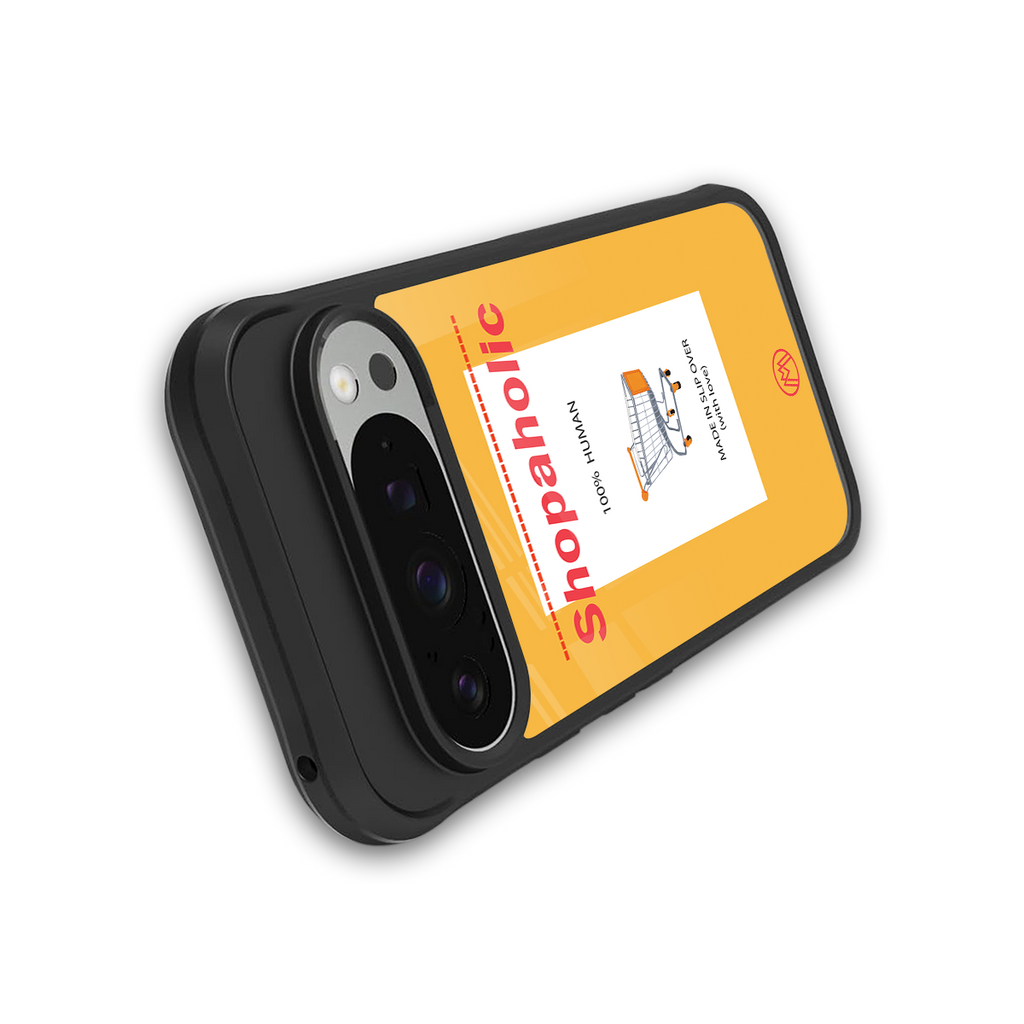 shopaholic back phone cover | glass case for google pixel 9 pro